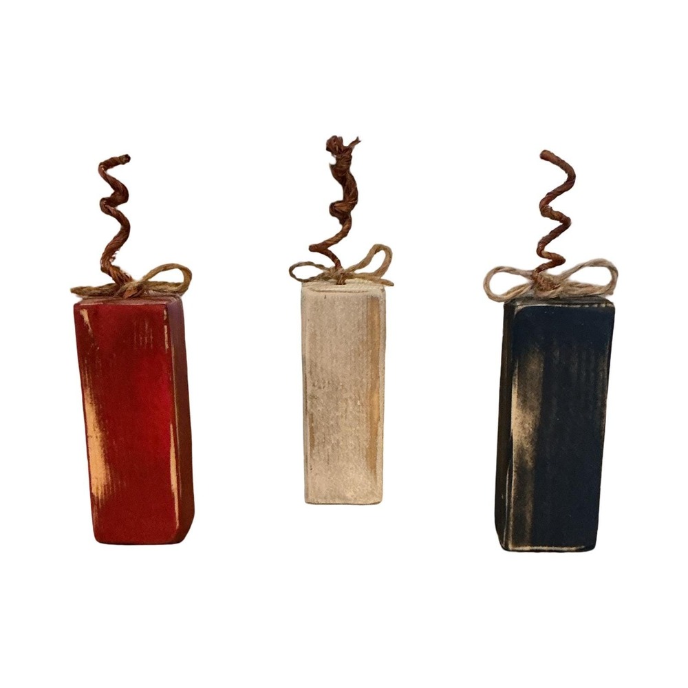 Patriotic Wooden Firecracker Blocks 4th of July Americana Tiered Tray Decor Set - Picture 4 of 7